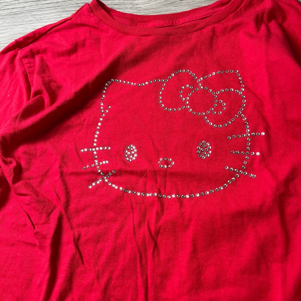 Sanrio Hello‎ Kitty T-Shirt Girls XL 14 Red Rhinestone Graphic Tee Y2K Bling - Picture 2 of 7